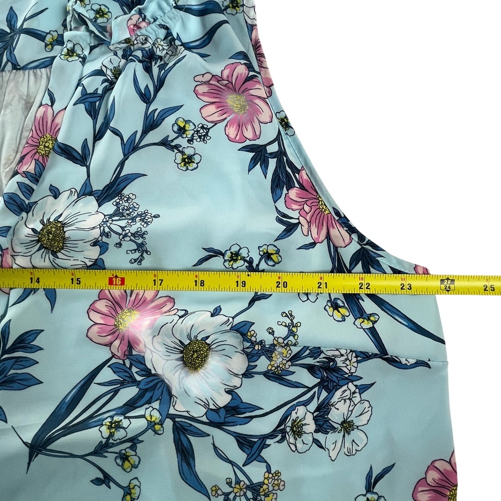 41 Hawthorn Floral Sleeveless Blouse Blue Pink Ruffle Neck 2X Lightweight - Picture 4 of 8